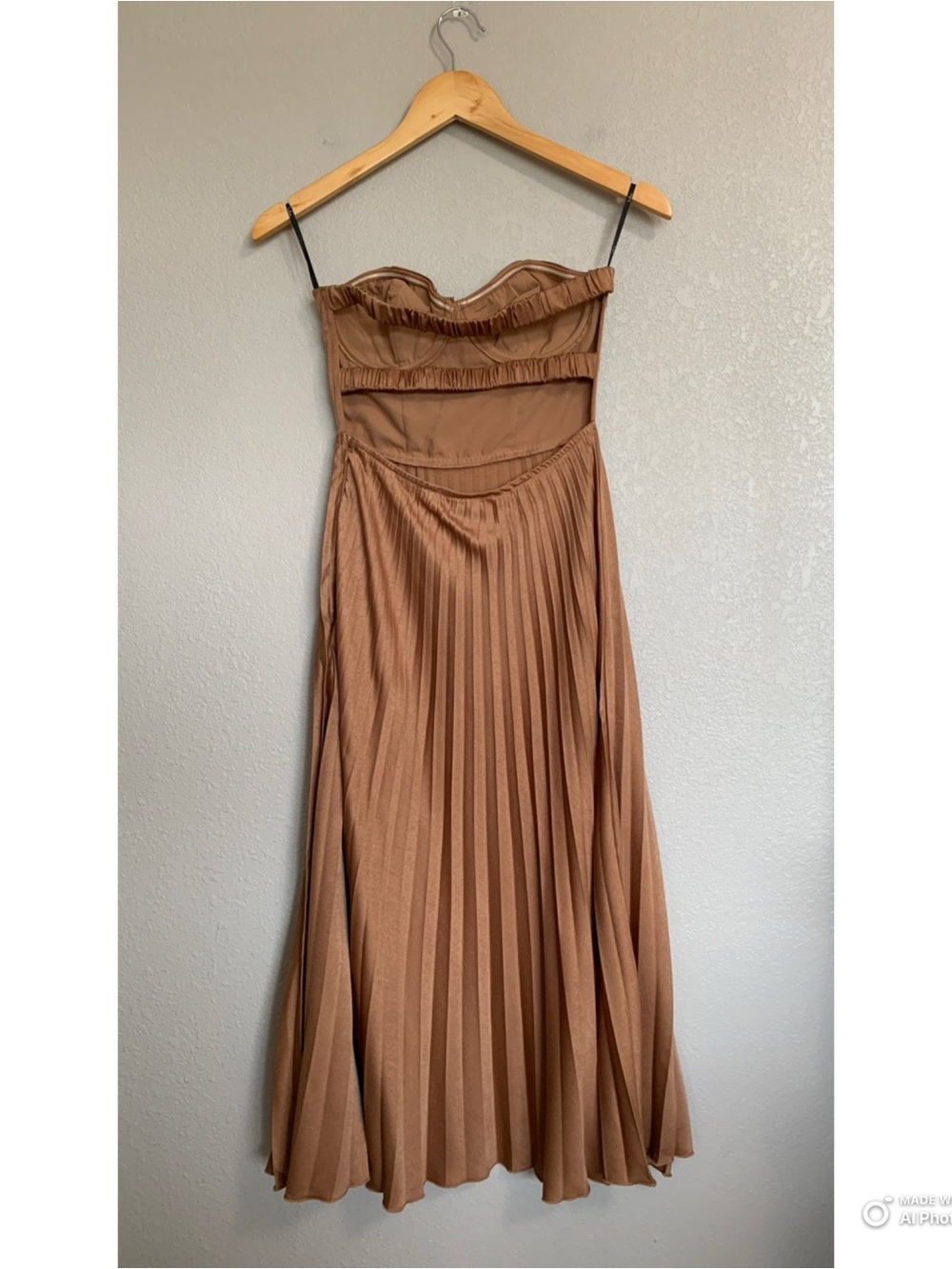 Lulu's Strapless Pleated Midi Dress in Chestnut Brown - Picture 5 of 15